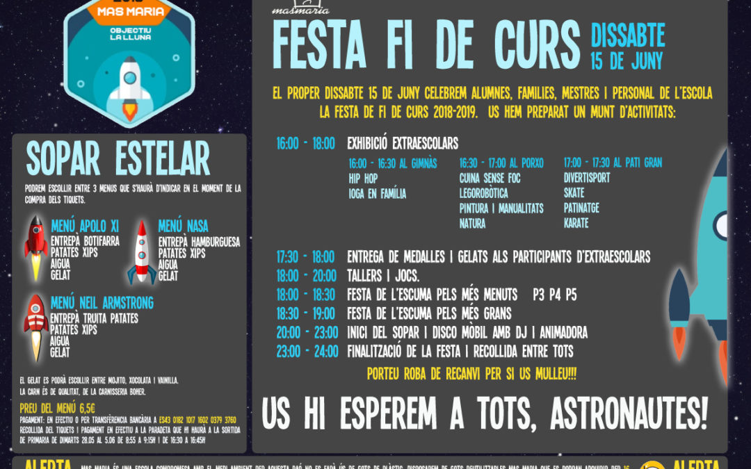 ATENCIÓ ! ampliació dia 7 de juny venda tiquets festa fi de curs